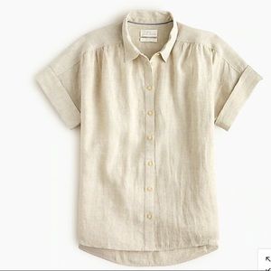 J Crew Relaxed Fit Short Sleeve Baird McNutt Irish Linen Shirt in “flax” color